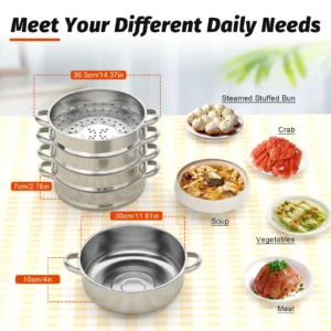 Stainless Steel 5-Tier Steamer 26cm/28cm/30cm